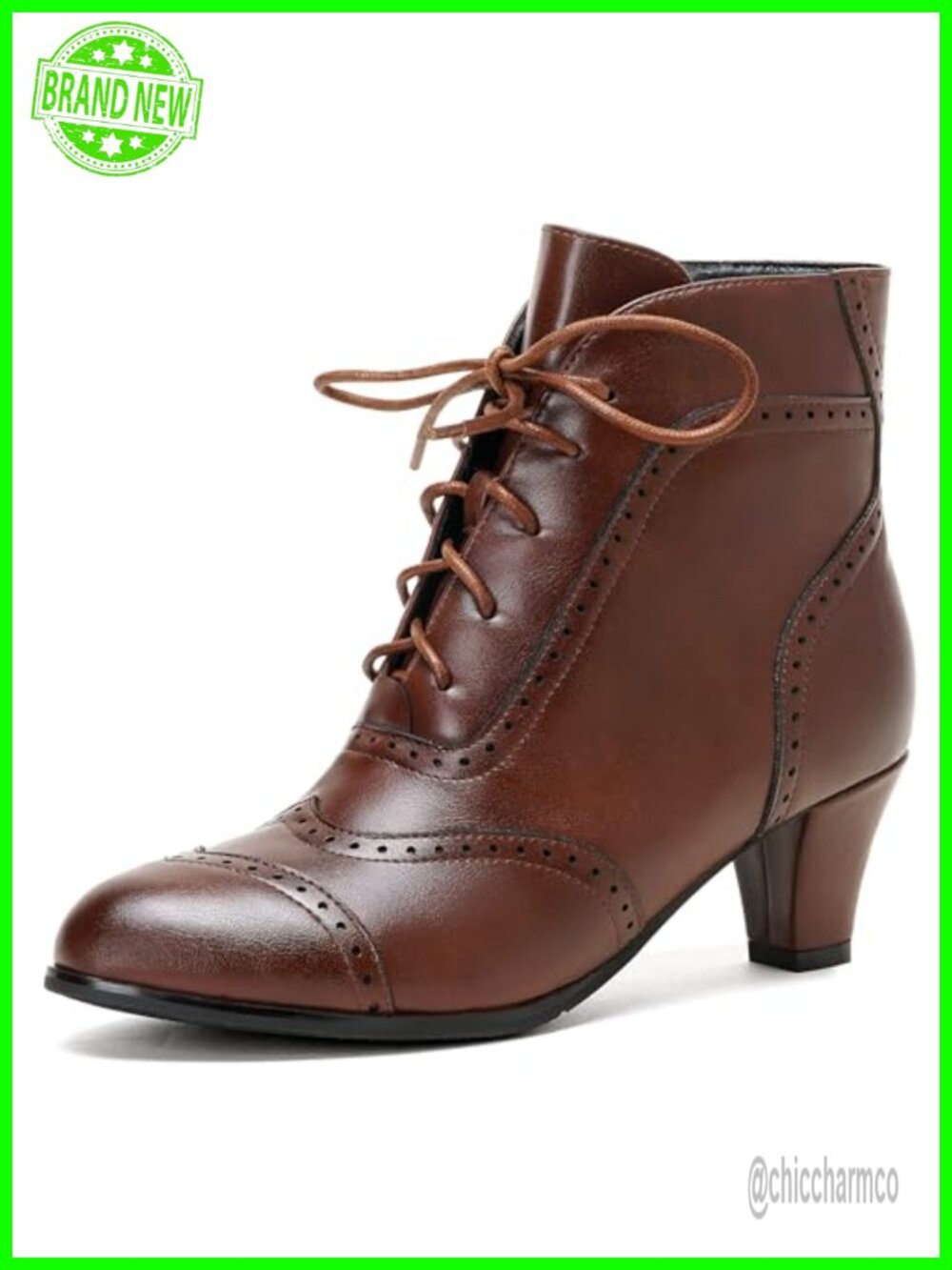 Faux Leather Lace Up Ankle Booties Block Heel Side Zip Women